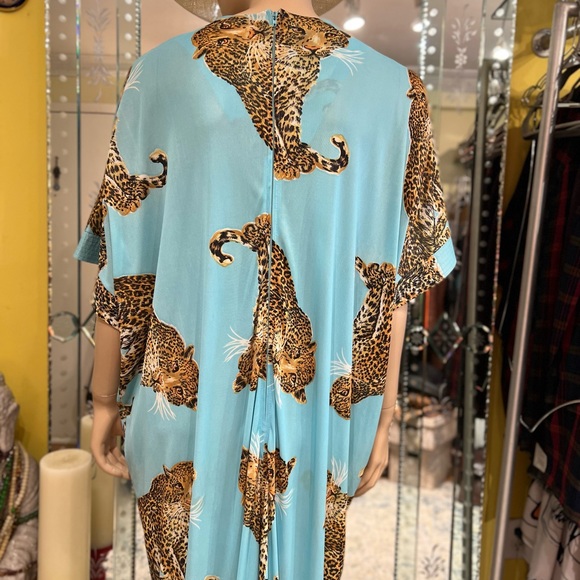 Vintage Animal Print Maxi Dress Kimono Inspired short sleeves size fits all - Picture 13 of 16